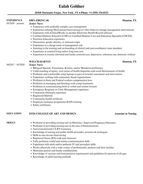 Senior Nurse Resume Samples | Velvet Jobs