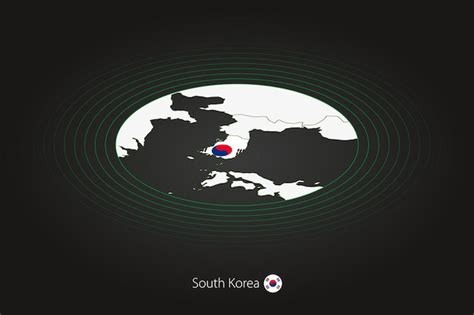 Südkorea karte in dunkler farbe ovale karte mit nachbarländern