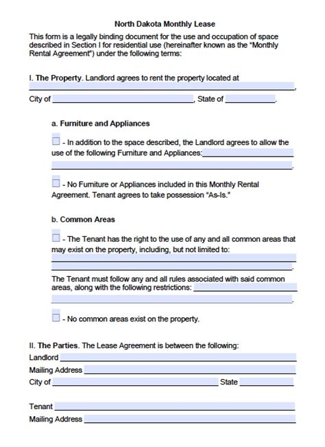 Free North Dakota Rental Lease Agreement Templates Pdf Word
