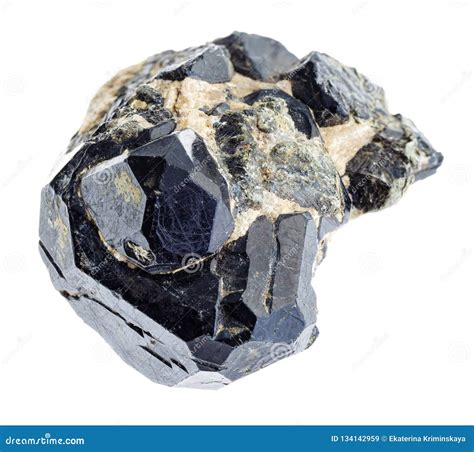 Raw Black Spinel Crystal On Black Diopside Stones Stock Image Image