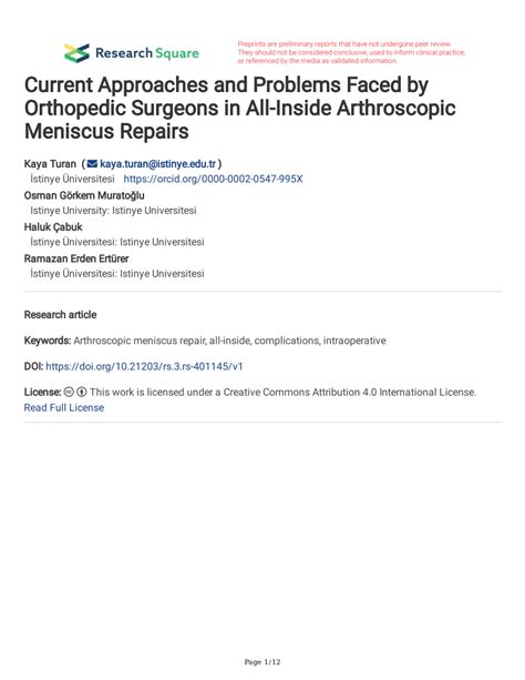 PDF Current Approaches And Problems Faced By Orthopedic Surgeons In