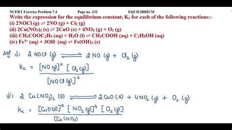 Write The Expression For The Equilibrium Constant Kc For Each Of The Following Reactions