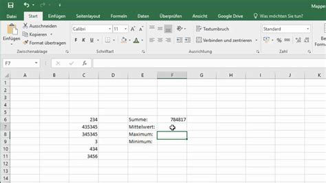 8 10 Excel 2016 Summe Mittelwert Maximum Minimum Digikomp Youtube