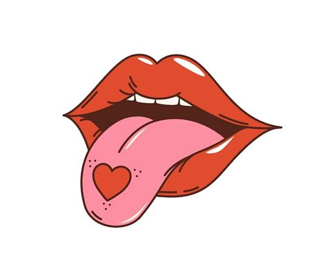 Premium Vector Cartoon Retro Groovy Hippie Love Lips With Tongue