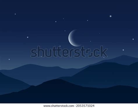 Beautiful Night Sky Mountain Moon Stars Stock Vector Royalty Free