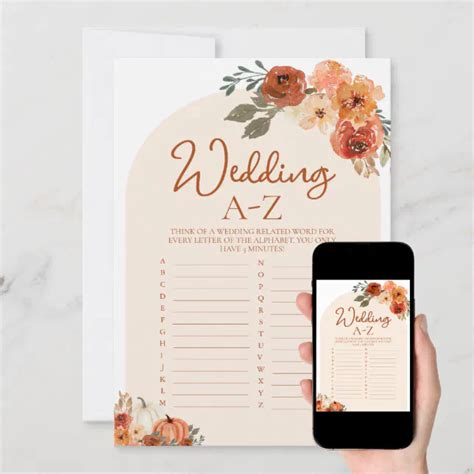 Boho Fall Pumpkin Wedding A Z Bridal Shower Game Invitation Zazzle