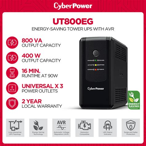 Cyberpower Ut800eg 800va Battery Backup Energy Saving Tower Ups With Automatic Voltage