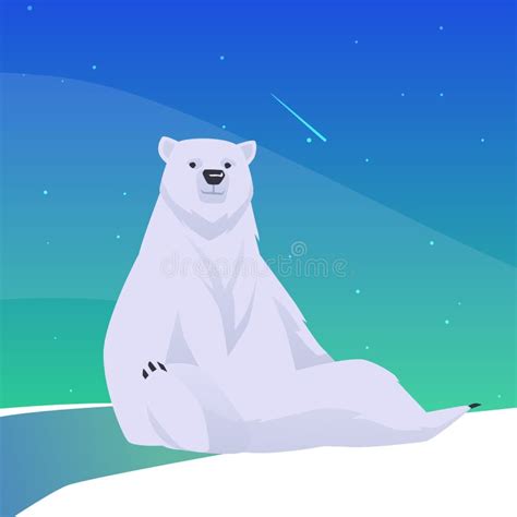 Smiling Polar Bear Sitting on Snow Flat Style, Vector Illustration ...