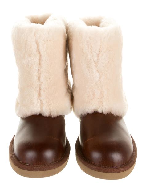 Ugg Leather Fur Trim Boots Shoes Wuugg50663 The Realreal