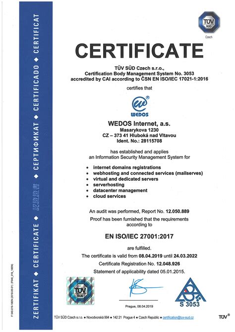 ISO certification and new ISO 27001 certificate - Blog WEDOS 