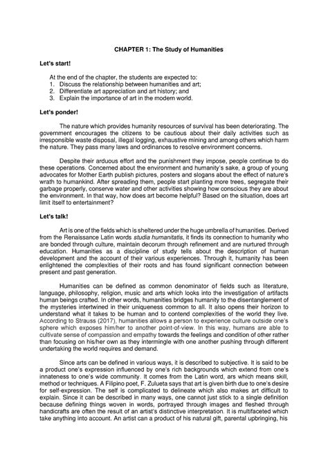 The Study Of Humanities Education Studocu