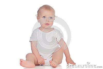 Adorable Blond Baby In Underwear Sitting On The Floor Royalty Free