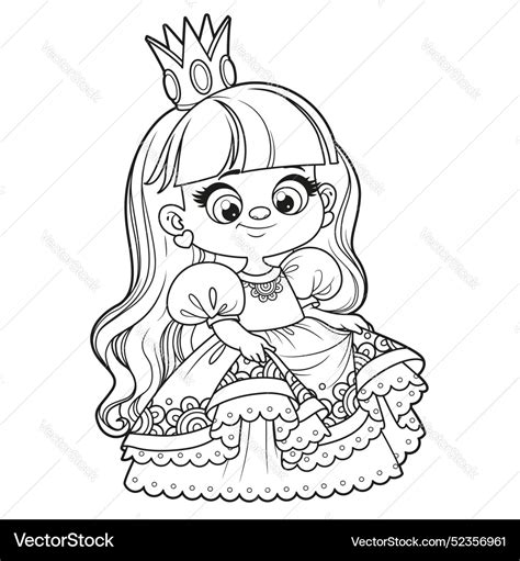 Cute Cartoon Longhaired Girl In A Lush Princess Vector Image