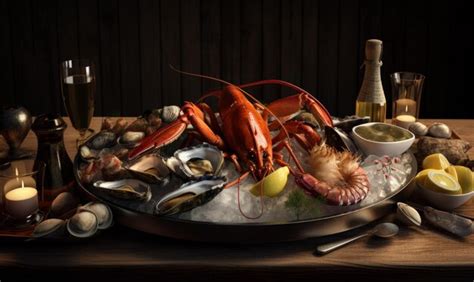 Premium Ai Image Seafood Platter With Lobster Scallops A Plate Of