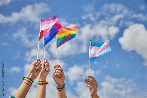 LGBTQ Pride Hands With A Flags As A Symbol Of Lesbian Gay Bisexual Transgender And Queer