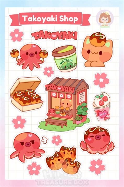 Takoyaki Shop Sticker Sheet Kawaii Stationery - Etsy