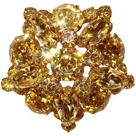 Fabulous Yellow Dentelle Cut Rhinestones Vintage Brooch Ruby Lane