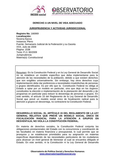 Pdf Derecho A Un Nivel De Vida Adecuado Materia S