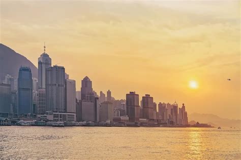 Premium Photo Beautiful Victoria Harbor Of Hong Kong At Sunset View