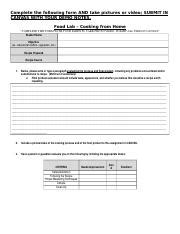 Food Lab Form Cooking The Class Recipe From Home Copy Docx Complete