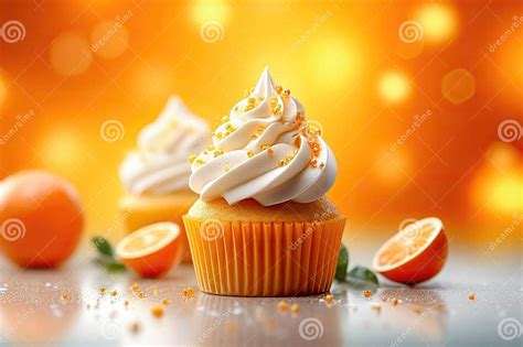 Zesty Citrus Cupcake With Cream On Festive Bokeh Background