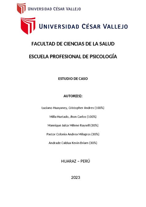 Informe De Estudio De Caso Clinico Tp Facultad De Ciencias De La