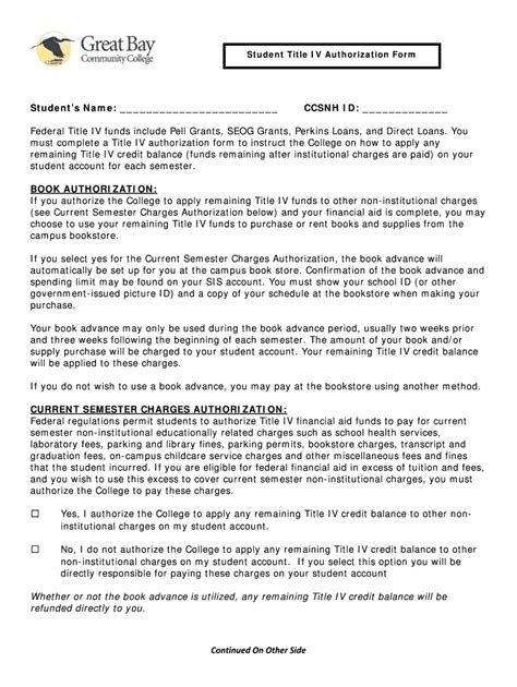 Fillable Online Greatbay Gbcc Title Iv Authorization Form Final Fax