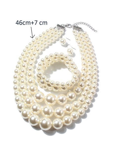 3pcs Set Elegant Imitation Pearl Multilayer Necklace Party Jewelry Set