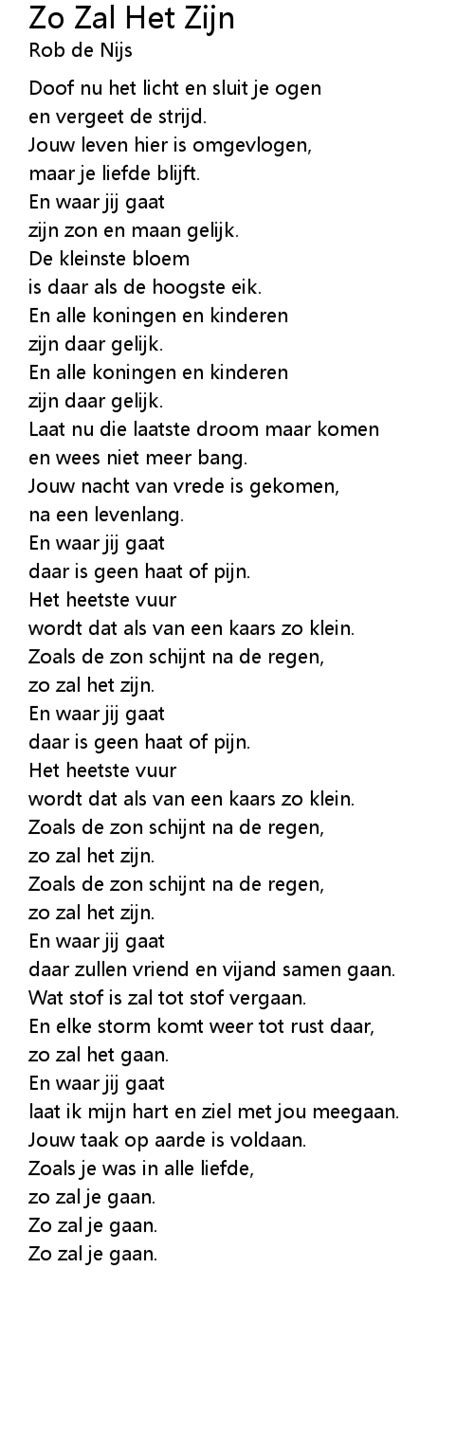 Zo Zal Het Zijn Lyrics Follow Lyrics