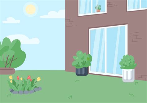 Empty Backyard Flat Color Vector Illustration By Ntl Studio Thehungryjpeg