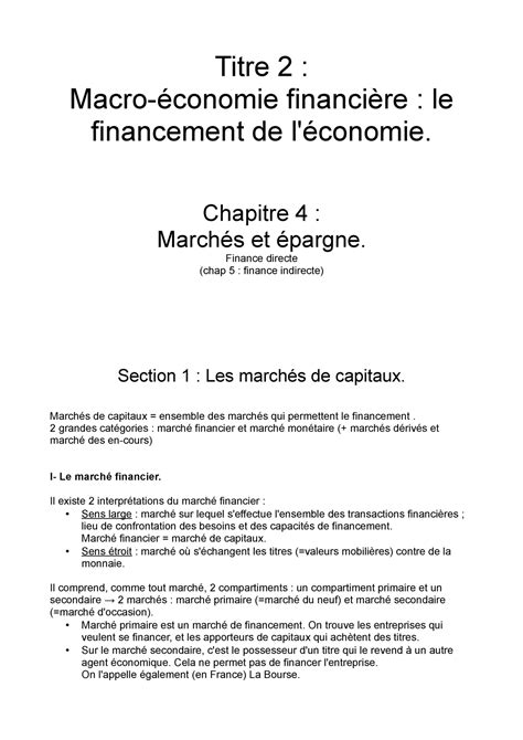 Macro titre 2 chapitre 4 Titre 2 Macro économie financière le