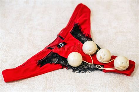 Women S Red Panties And Sex Toy Vaginal Balls Stock Photo Image Of