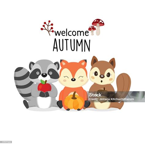 Woodland Animals On Autumn Background Stock Illustration - Download ...