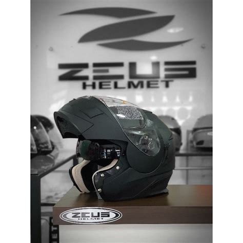 Jual Zeus Zs Matt Black Modular Flip Up Double Visor Touring