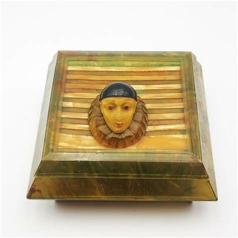 Antique French Celluloid Powder Box Art Decò Powder  Gem