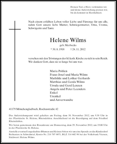 Alle Traueranzeigen F R Helene Wilms Trauer Rp Online De