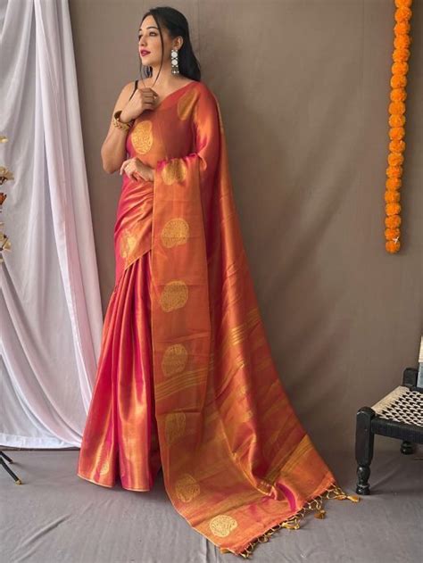 Buy Mustard Yellow Zari Weaving Tissue Silk Traditional Saree From