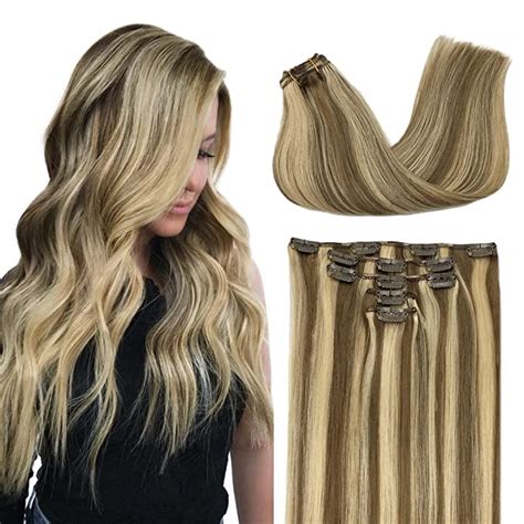 Amazon Hair Extensions Clip In Human Hair Doores Balayage Medium