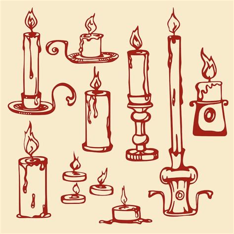 Premium Vector Set Of Separate Vintage Wax Candles In Doodle Style