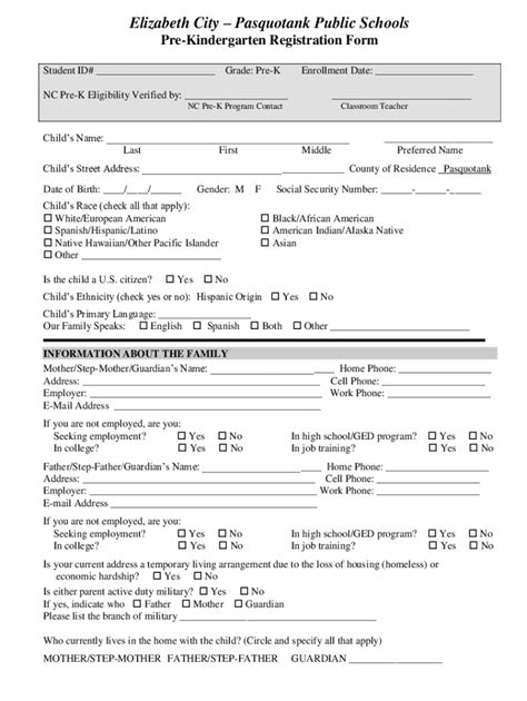 Fillable Online Pre Kindergarten Registration Form Fax Email Print
