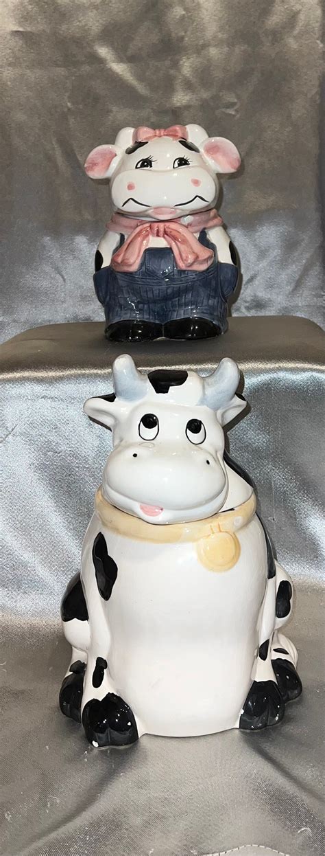 2 Vintage Cow Cookie Jars Etsy