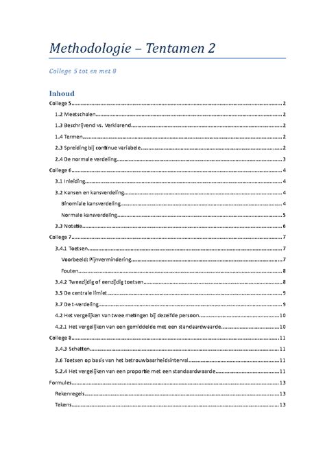 Samenvatting Methodologie I Deeltentamen 2 Methodologie Tentamen 2