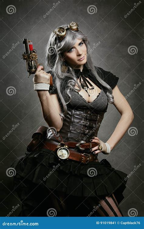 Beautiful Steampunk Woman Portrait Stock Image Image Of Steam Cyberpunk 91019841