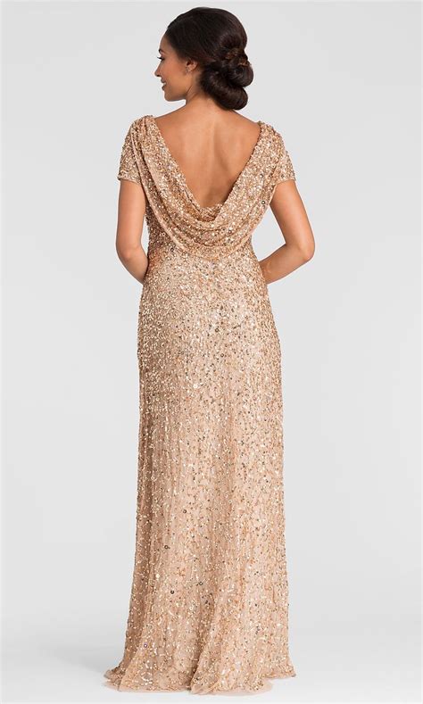 Adrianna Papell Champagne Gold Sequin MOB Dress Mob Dresses Long