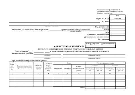 Форма инв 22 образец заполнения