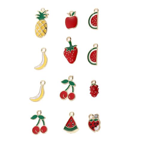 PIXNOR 12pcs Cute Fruit Charms Pendant Chic Alloy Enamel Pendants For