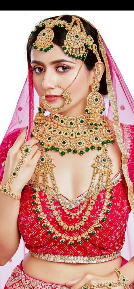 Golden Green Alloy Bridal Gold Kundan Necklace Set At Rs 1499 Set In Mumbai