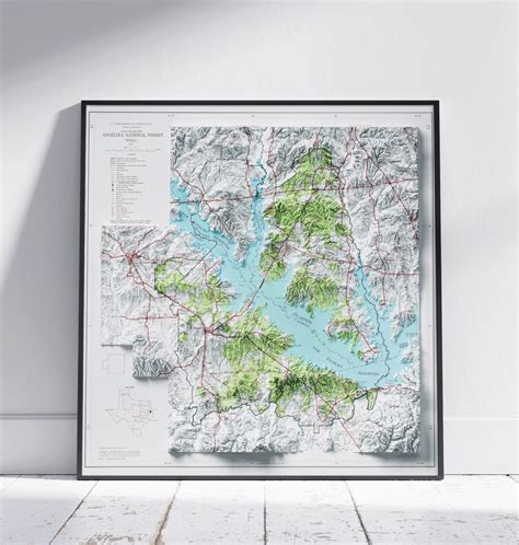 Angelina National Forest Texas Shaded Relief Flat 2d Map Print