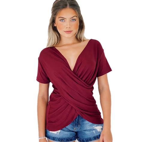 Blusa Transpassada Manga Curta Decotada Moda Shopee Brasil