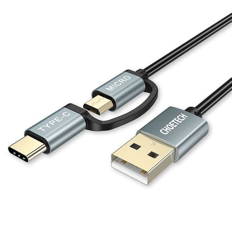 Choetech Kabel Charger In Micro Usb Usb Type C Spring Cable A